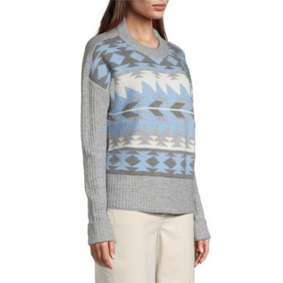 a.n.a. Women’s Nordic Pattern Crew Neck, Mixed Stitch sweater, Blue/Gray Sz. L - Picture 2 of 12